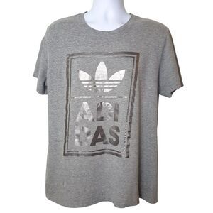 Adidas Men's Tee L Grey Metallic Silver Trefoil Logo Athletic Loose Stylish Vibe